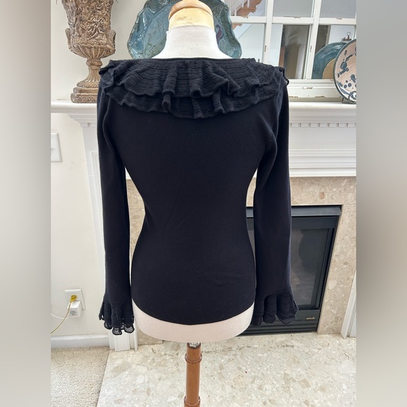 Ralph Lauren Black Ruffled Ribbed Knit Top - Picture 6 of 8